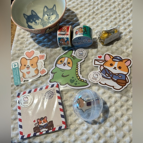 NWT 9 pc Corgi gift set bowl magnet stickers washi notepad - Picture 1 of 15